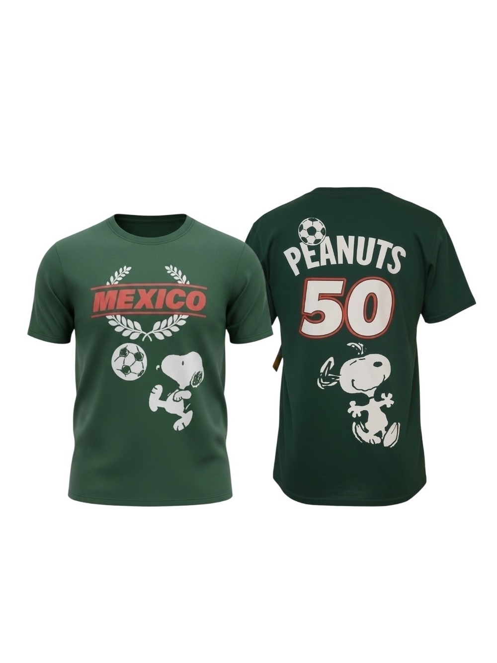 Peanuts - NWT, 2 Sided Snoopy Tee Shirt, Snoopy Playing Soccer in Mexico, Size S